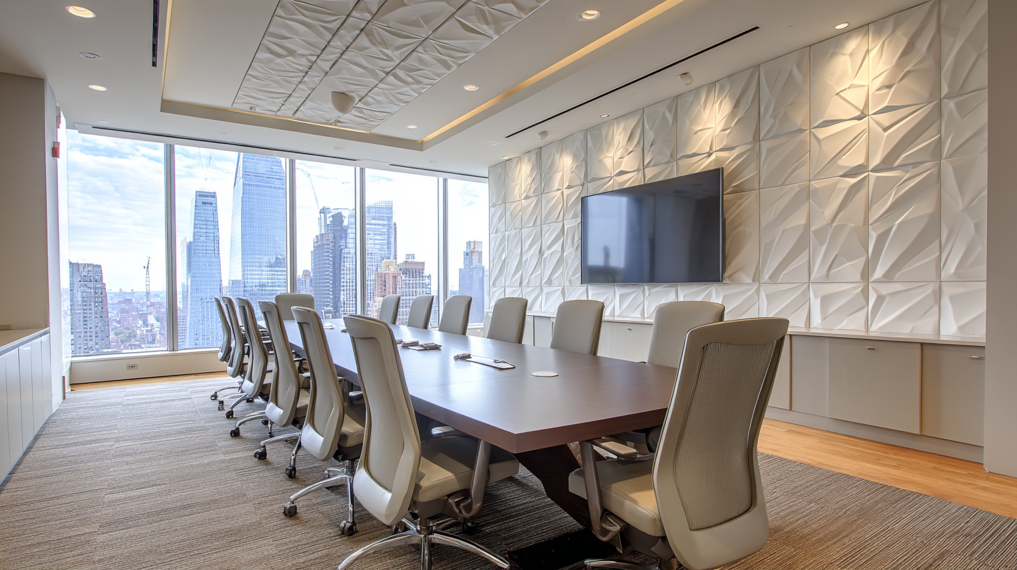 NYC conference room with textured acoustic wall and ceiling panels